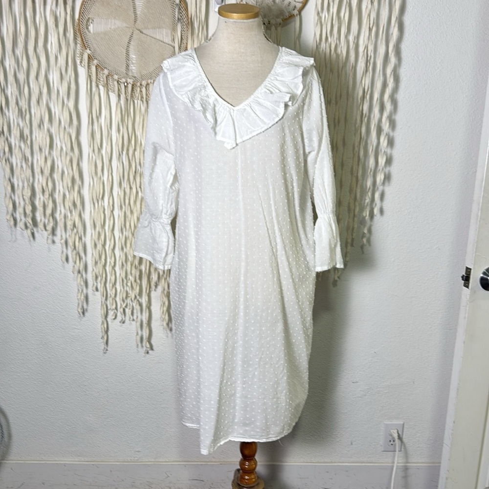 Hopeless Romantic Ruffled V-Neck Swiss Dot Victorian Nightgown Size XL/XXL
